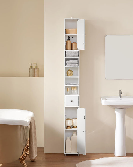 SoBuy 20cm Wide Bathroom Tall Cabinet Cupboard Bathroom Storage Cabinet White W20 x D20 x H180cm BZR34-W