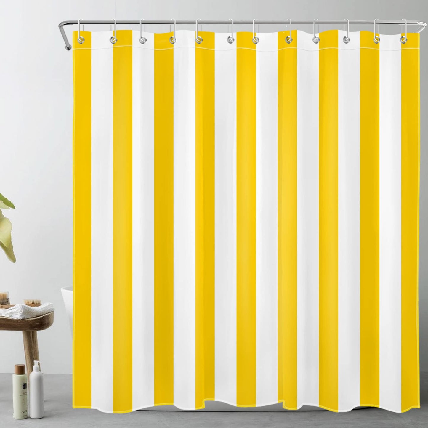 LB Yellow and White Striped Shower Curtain Simple Geometric Art Shower Curtains for Bathroom Minimalist Polyester Anti Mould Waterproof Extra Long