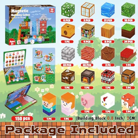 Goody King Magnetic Building Blocks | 150PCS Magnetic Blocks Cube for Boys & Girls Age 3 4 5 6 7 8 9 10, STEM Montessori Stacking Toy, Building Toys Birthday for Kids