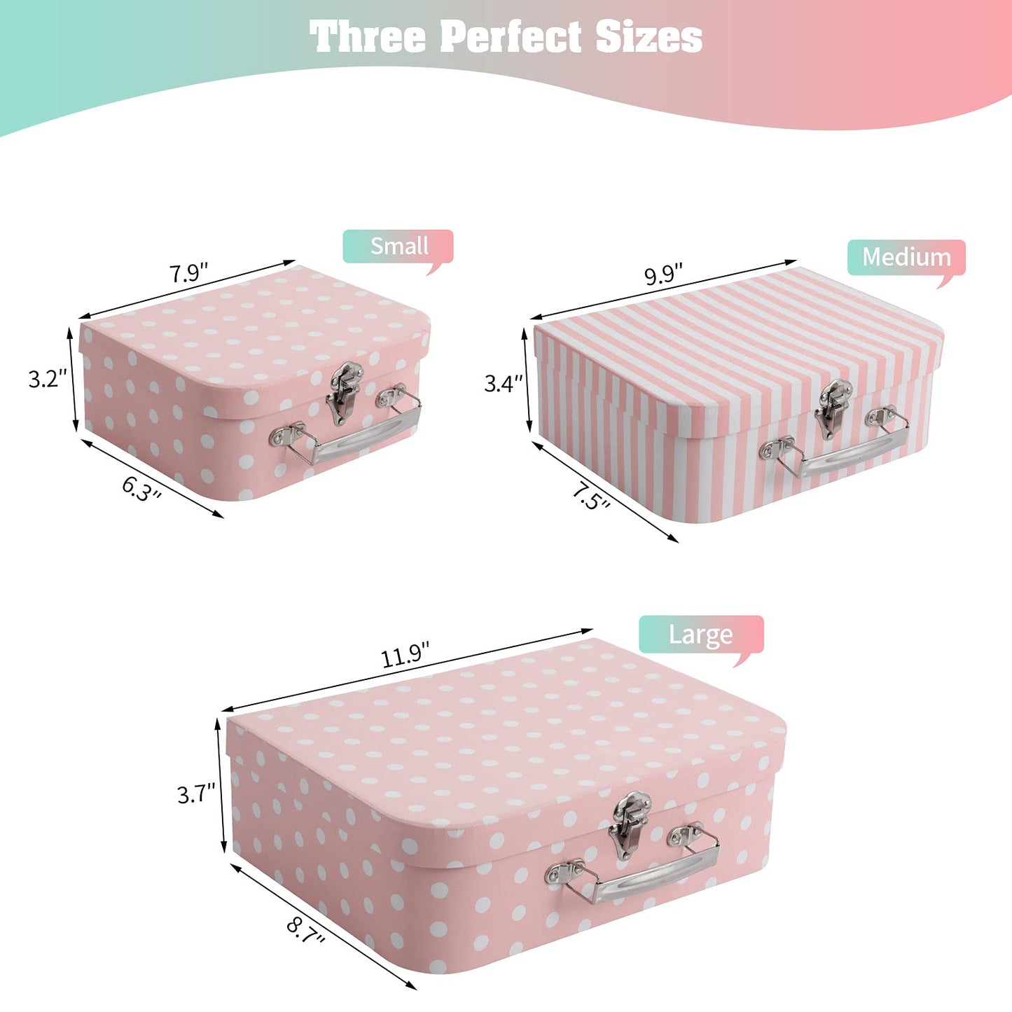 Anndason Set of 3 Paperboard Suitcases Storage Box Storage for Photo Storage Home Decoration, Wedding, Birthday