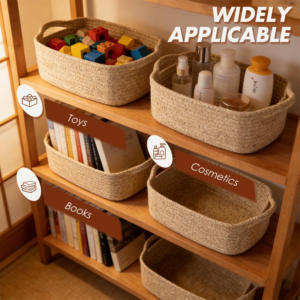 3-Pack Storage Baskets for Shelves, Woven Basket 32.5×22.5×14cm, Woven Storage Basket for Towels, Books, Toys, Living Room, Shoe Basket