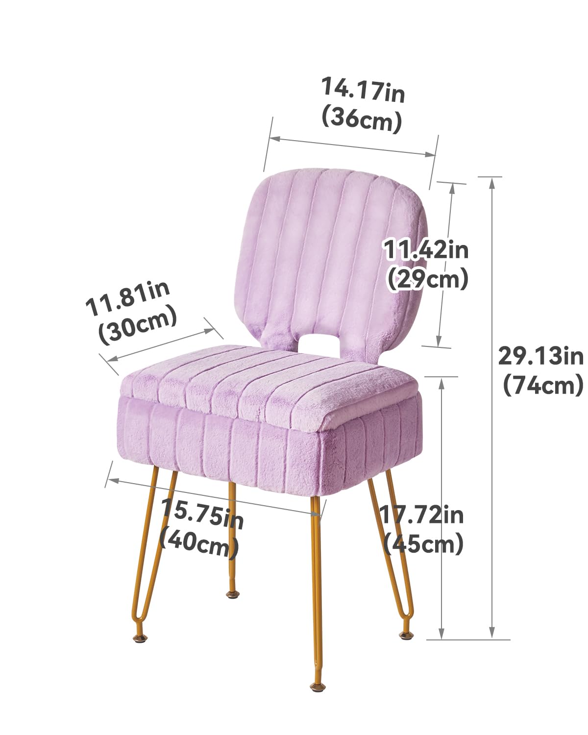 IBUYKE Vanity Stool with Storage, Folding Back Makeup Chair, Purple WBD030V