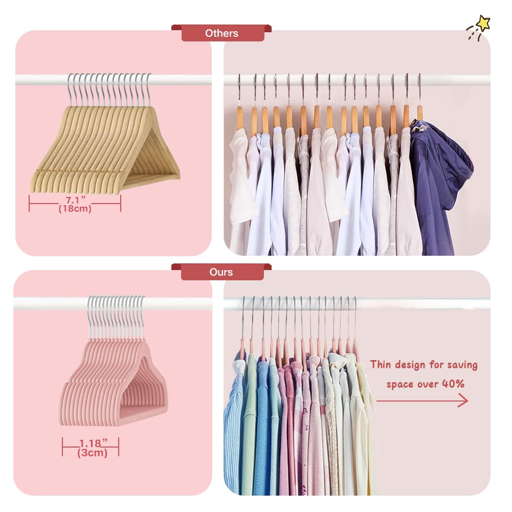 Stormix 11'' Baby Velvet Hangers Non-Slip 32 Pack Pink for Baby Nursery