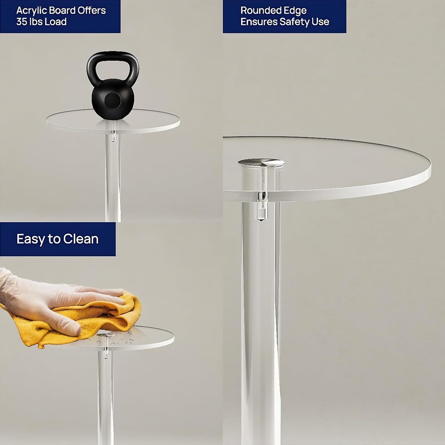 HHUXIUE Acrylic End Table, Small Round Side Table, Small Pedestal Table, Transparent, Modern Style