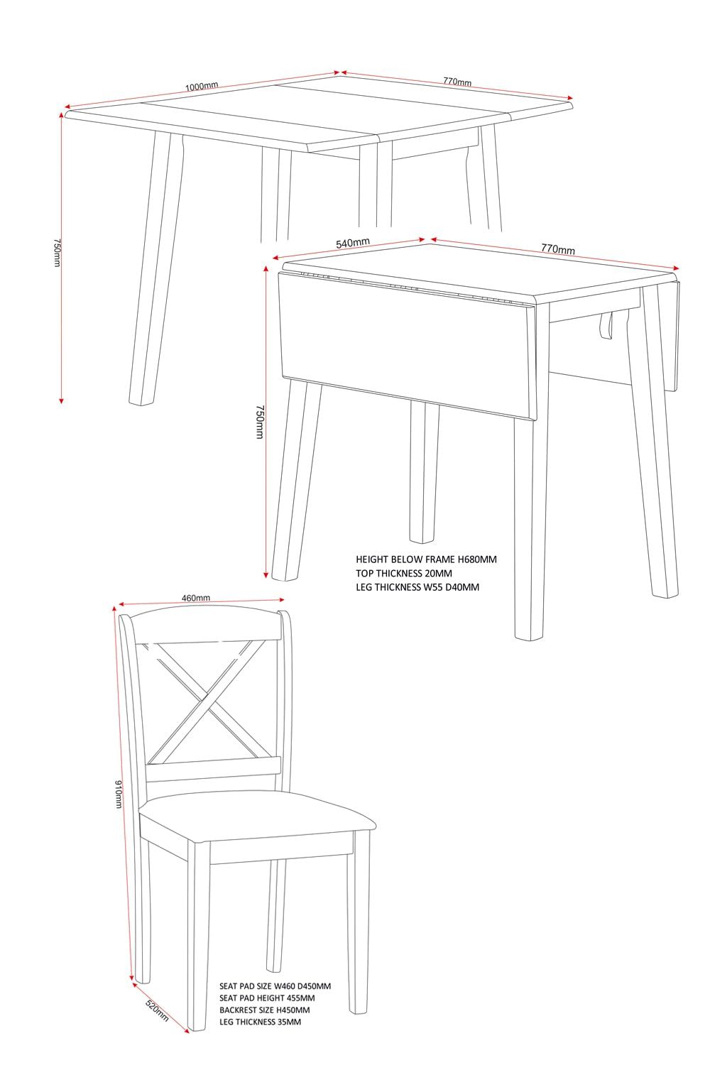 Seconique Mason Double Drop Leaf Dining Set with 2 Dining Chairs in Oak Varnish/Brown Pu