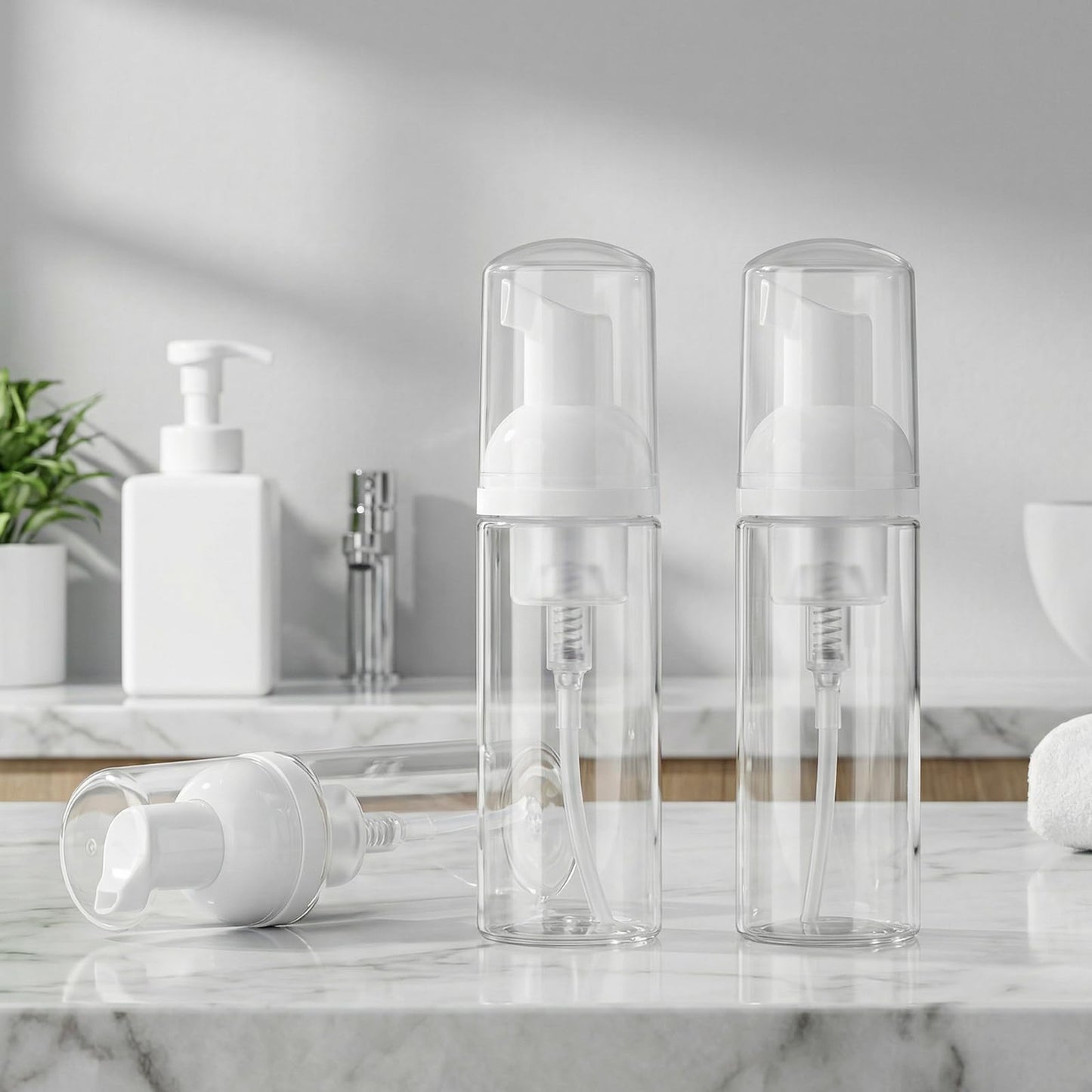3 Pcs Travel Foam Pump Bottle, Portable 60ml / 2 oz Travel Size Pump Bottle, Empty Refillable Plastic Mousse Foam Soap Dispenser Pumps for Hand Soap