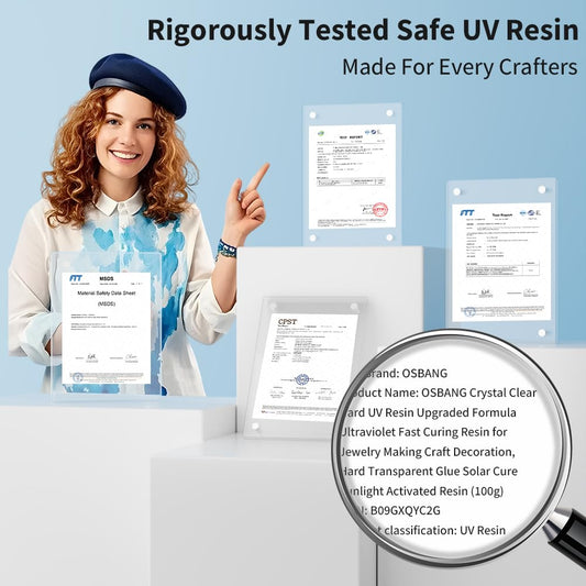 OSBANG Crystal Clear Hard UV Resin Upgraded Formula Ultraviolet Fast Curing Resin for Jewelry Making Craft Decoration, Hard Transparent Glue Solar