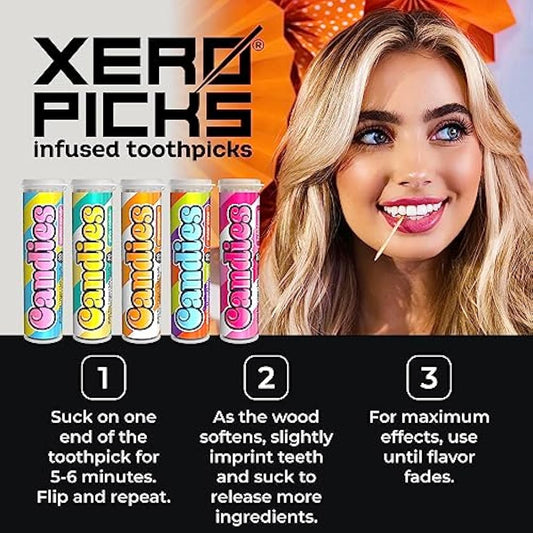 Xero Picks Candies - Infused Flavored Toothpicks (Candies Variety,5 Pack - 100 Picks) Bubblegum, Pina Colada, Orange Creamsicle, Cotton Candy, Snow Cone and Candy Cane