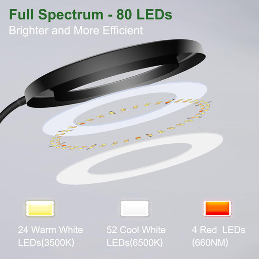 wolezek 80 LEDs Grow Light, 65in Grow Lights for Indoor Plants Full Spectrum, 3 Colors Plant Lights Indoor with 360Gooseneck, 6/12/16H Timer, 5