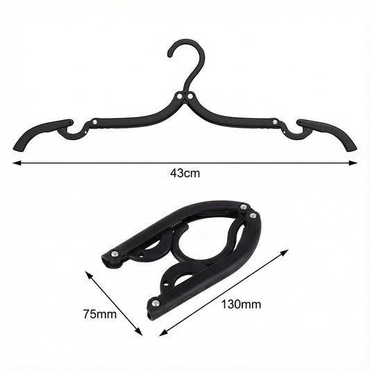10 Pack Black Foldable Travel Hangers, PP Plastic Lightweight Clothes Hangers, Compact Portable Travel Coat Hooks for Space Saving Storage