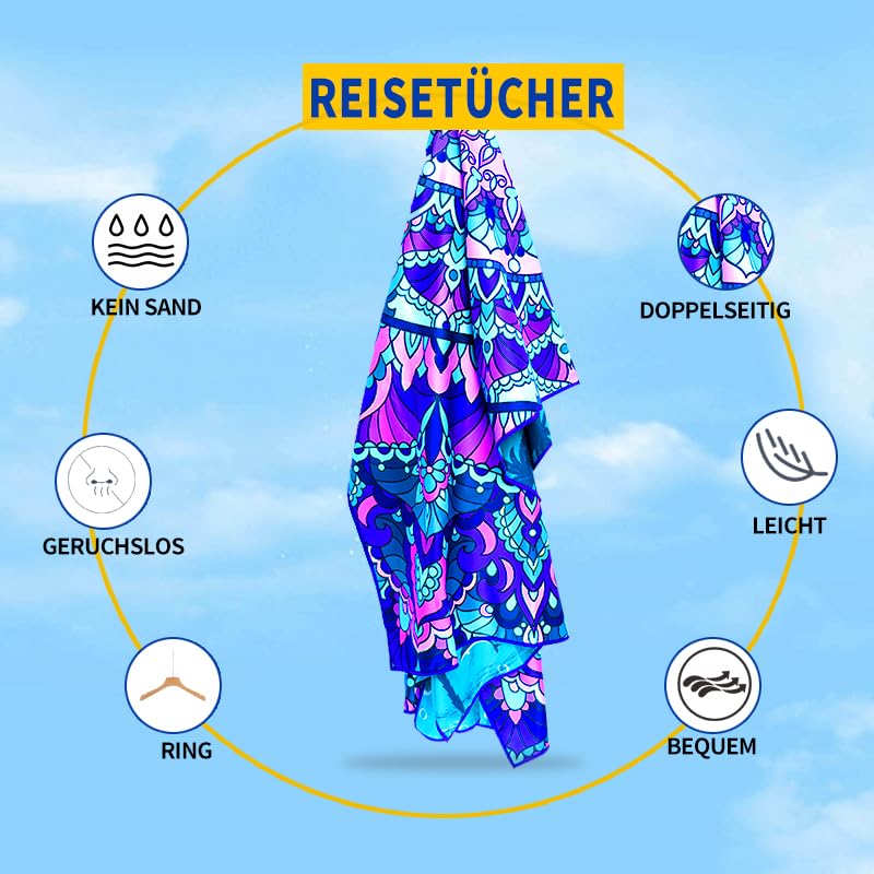 Microfibre Beach Towel 71"X32" Quick Dry Lightweight 2 Pcs Sand Free Extra Large Thin Towels Travel Essentials For Adults Womens Swim Bath