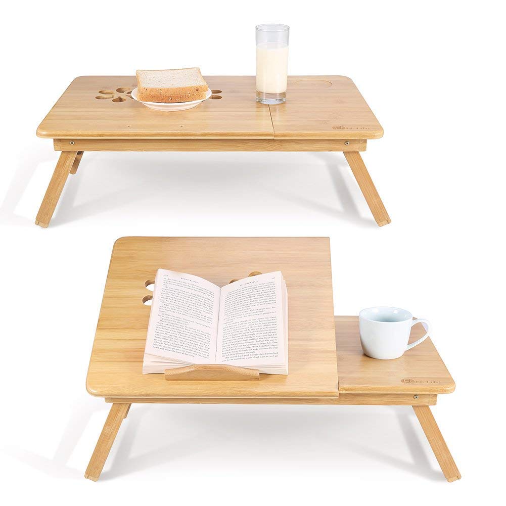 Portable Laptop Tray, Folding Adjustable Laptop Stand Foldable Rack Shelf Dormitory Bed Lap Desk with Hole Cooling Light & Drawer