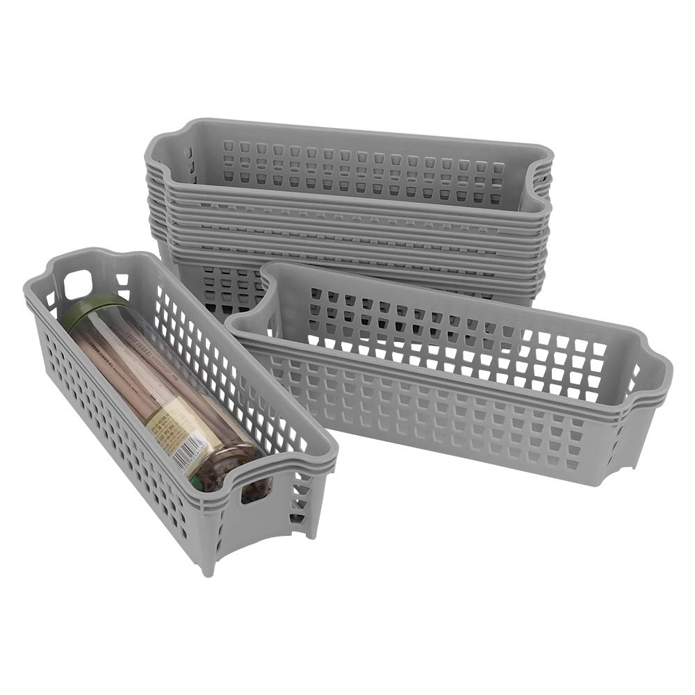 Jandson Small Plastic Storage Baskets, Slim Stackable Baskets 6 Packs, Grey