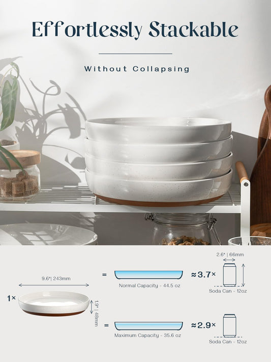 DOWAN Large Pasta Bowls Set of 4-9.75" Shallow Ceramic Dinner Plates, Plate/Wide Bowl, Microwave, Oven, Dishwasher Safe Kitchen Dinnerware - Modern