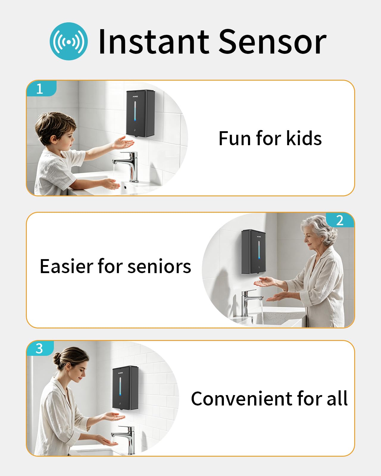 AIKE Square Automatic Soap Dispenser for Liquid, Stainless Steel Dispenser