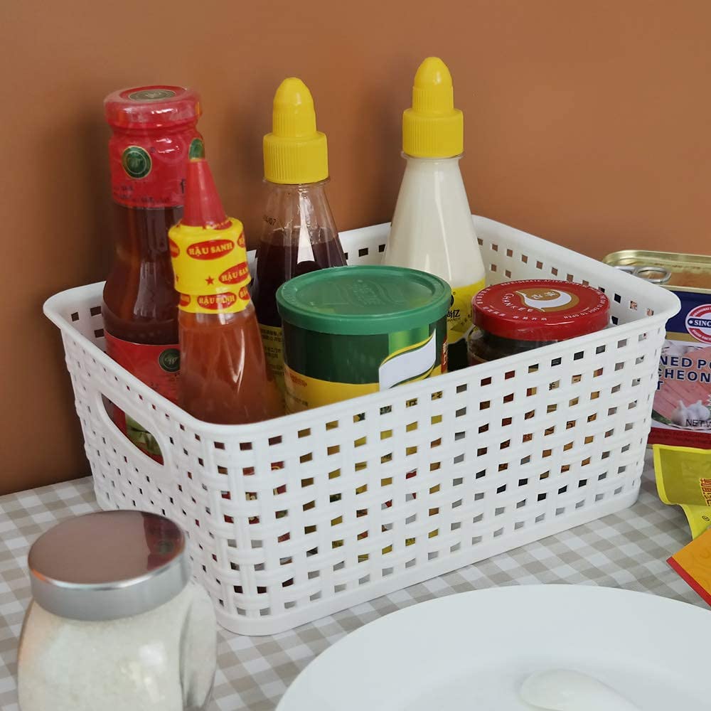 Kiddream 6 Packs Plastic Weave Basket, Small Cupboard Storage Basket, White
