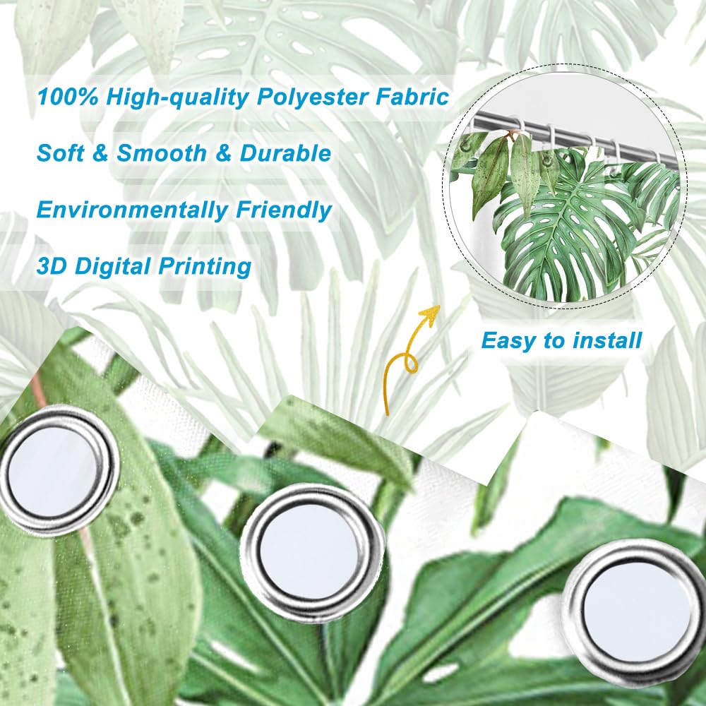 SDOTPMT 60x72 Inch Watercolor Green Palm Leaves Shower Curtain Summer Tropical Botanical Plants Bath Curtain Jungle Banana Monster Leaf Shower