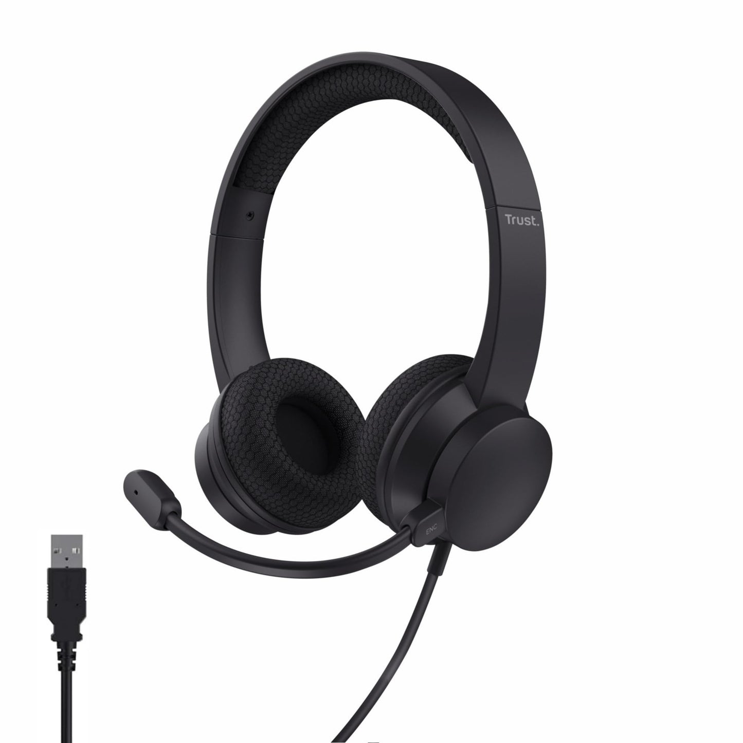 Trust Roha II On-Ear USB PC Headset with ENC Noise Cancelling Microphone, Lightweight Design, 1.8m Cable, 85% Recycled Plastic, Wired USB C Headphones