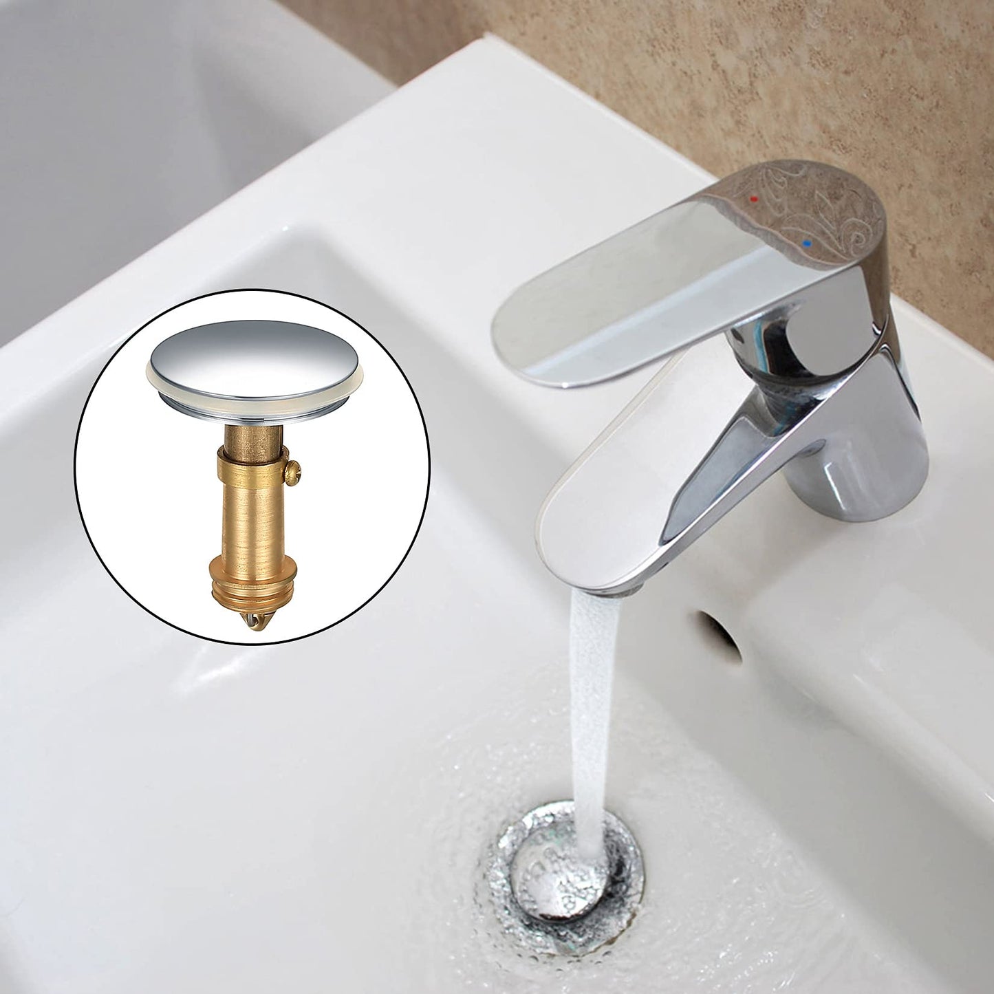2 PCS 38mm Pop Up Sink Plugs, Bathroom Push Drain Stopper, Brass Chrome