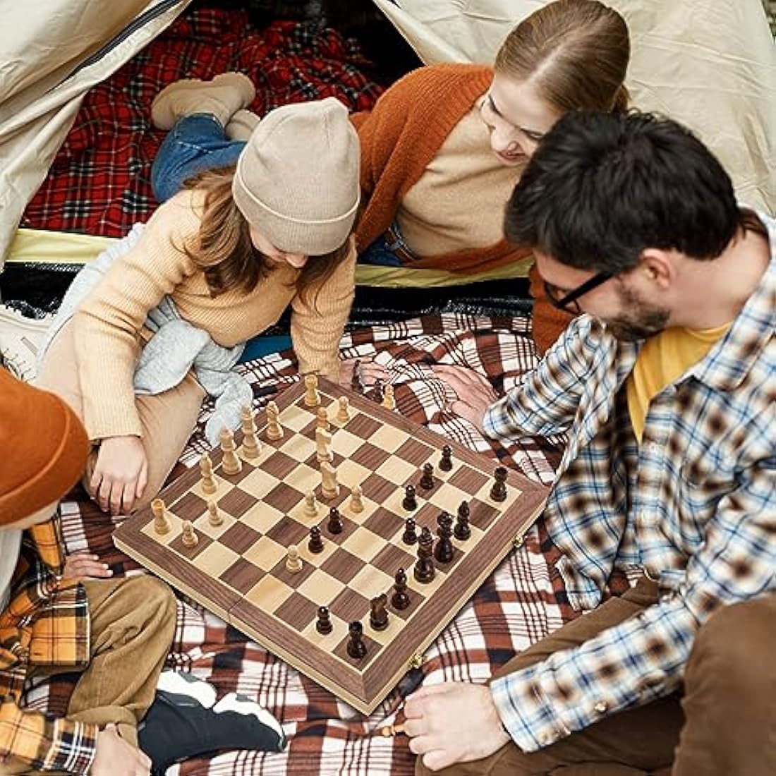 ASNEY Magnetic Chess Set, 15 Inches Tournament Staunton Wooden Chess Board Game Set with Crafted Chesspiece for Kids Adult, with Extra Kings Queens Carry Bag