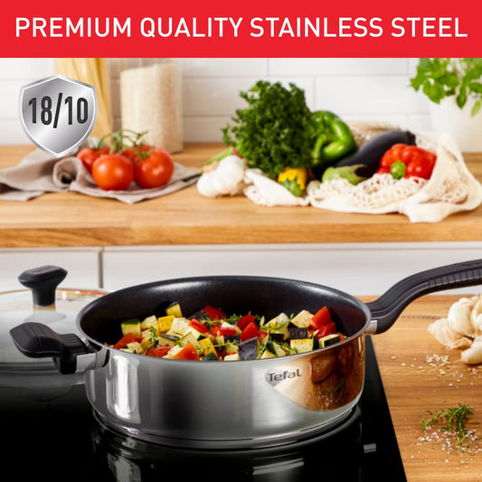 Tefal Comfort Max 26cm Stainless Steel Saute Pan Durable Non-Stick Pan with Thermo-Spot Heat Indicator, Induction Compatible Base, Comfortable Grip