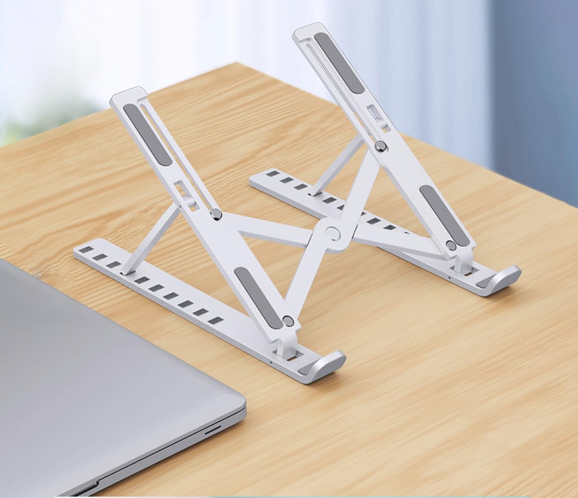 Fit4Less Foldable Laptop Stand, adjustable Height,Ergonomic Computer Stand, astic white color for Various Laptops no more than 16''