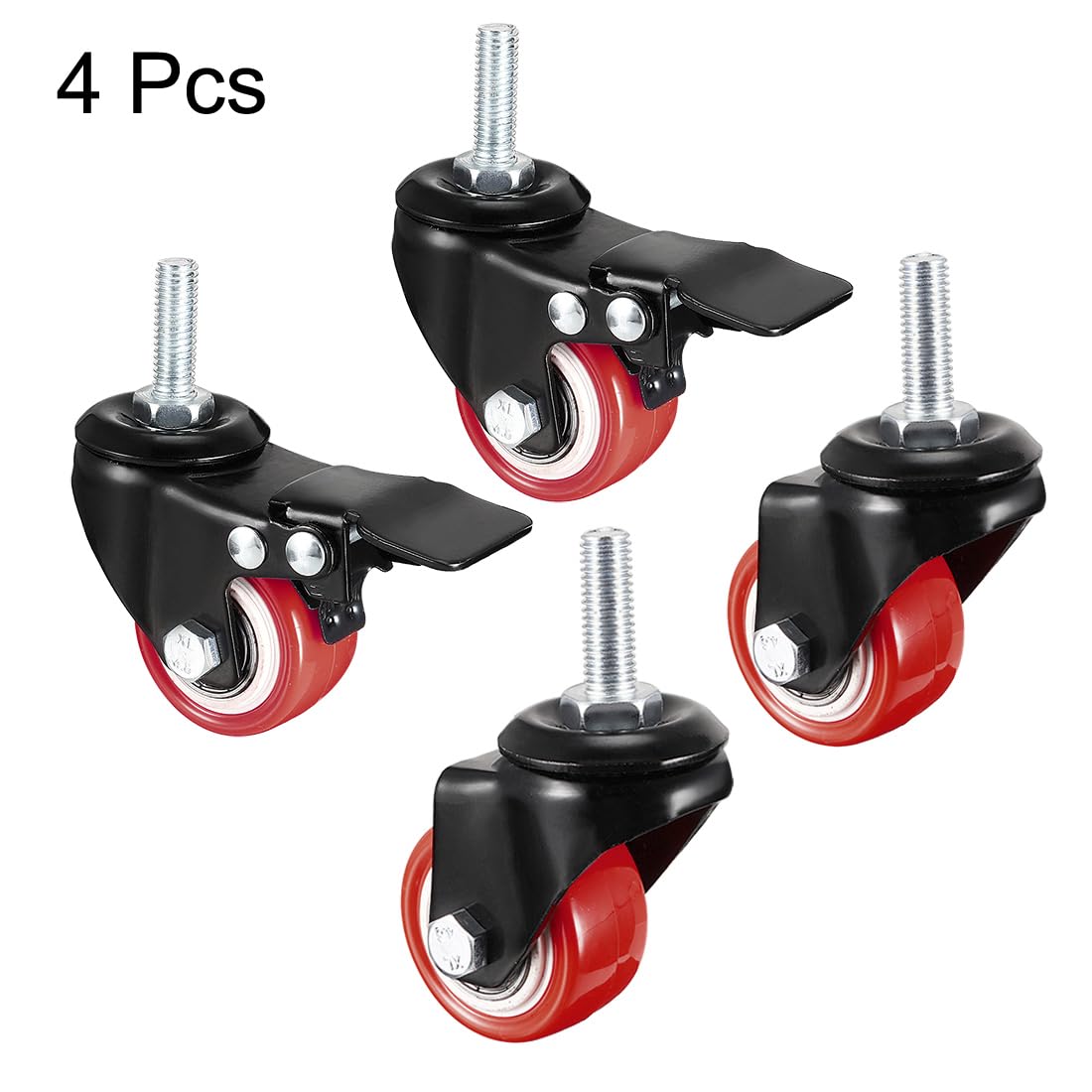 sourcing map 1.5 Inch Swivel Caster Wheels PU 360 Degree Threaded Stem Caster Wheel M10 x 25mm, 330lb Total Load Capacity, Pack of 4