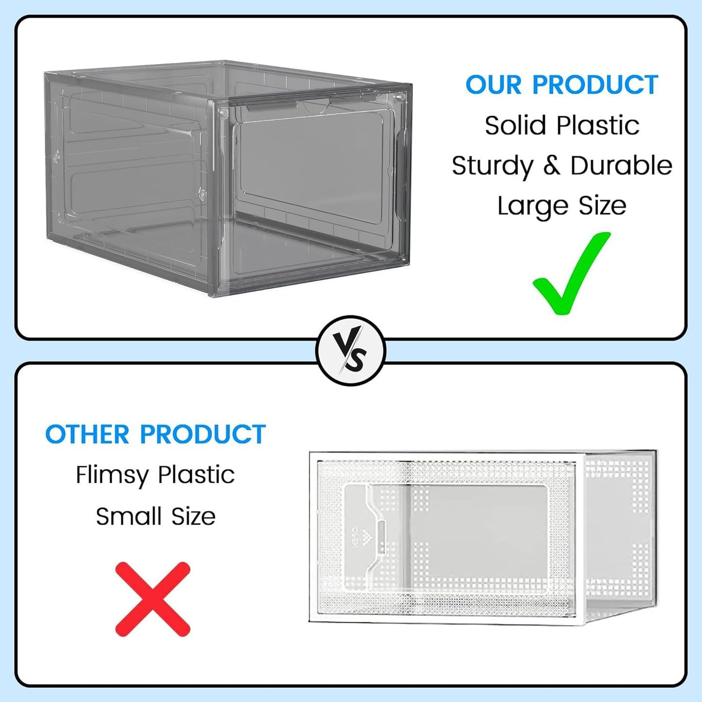 Unique Impression 8 Pack Grey Stackable Shoe Storage Boxes - Plastic Trainer Storage Boxes - Transparent Shoe Display Containers