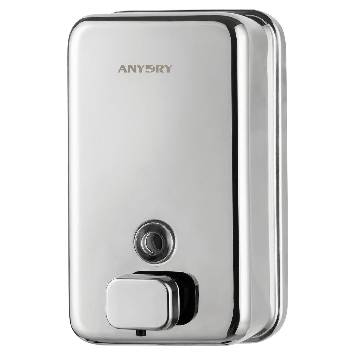anydry Commercial Wall Mounted Soap Dispenser 1100ml Large Capacity Polished Stainless Steel Manual Dispenser for High Traffic Restrooms (Polished)