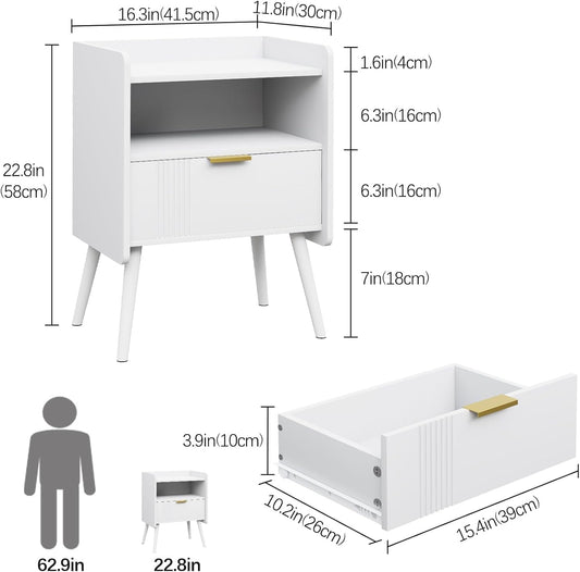 Bedside Table, Nightstand, Bed Side Table with Wood Decorated Drawers