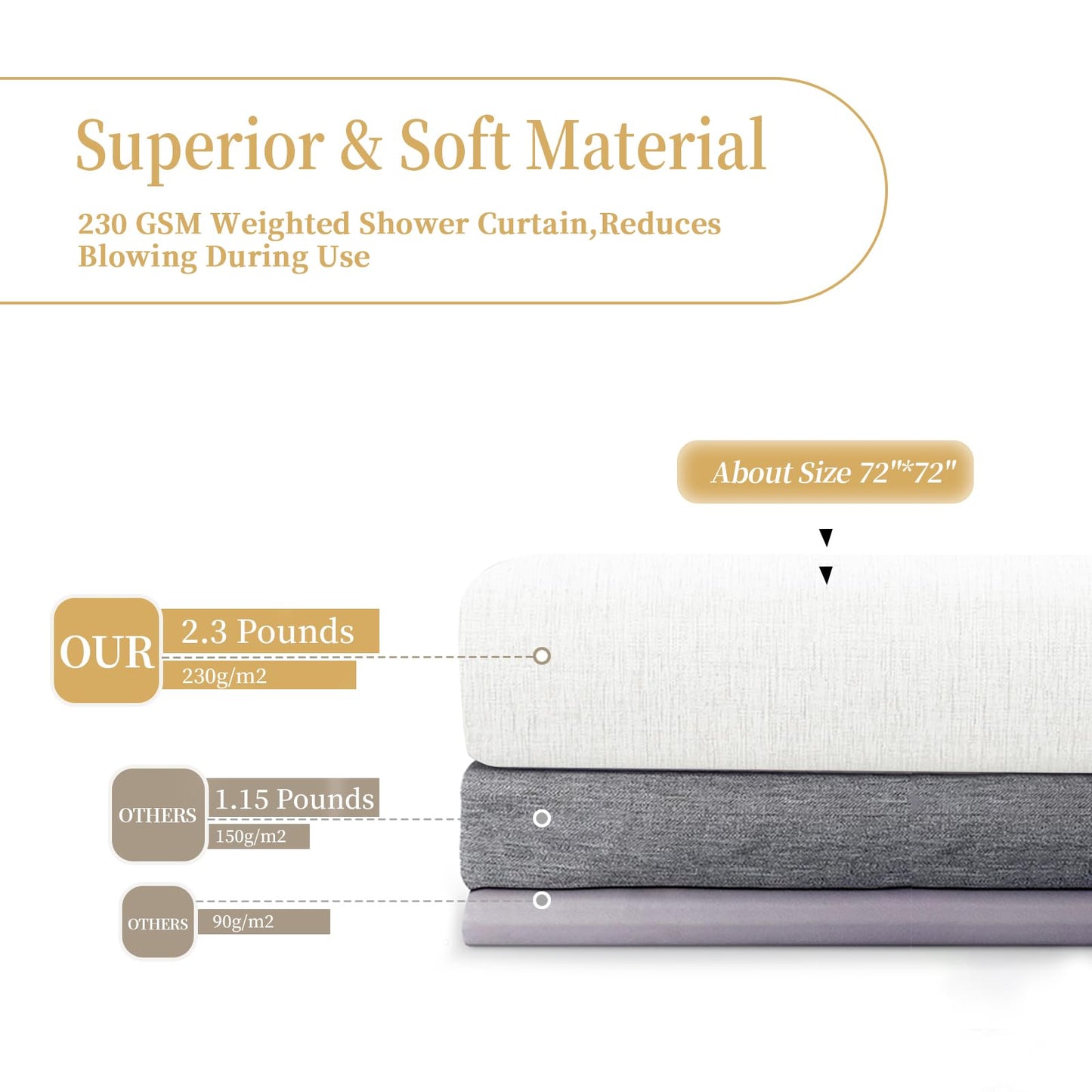 FY&XZH White Shower Curtain, Heavy-Duty Linen-Texture Fabric Shower Curtain, Extra Soft Double-layer waterproof Shower Curtains With Smart Function