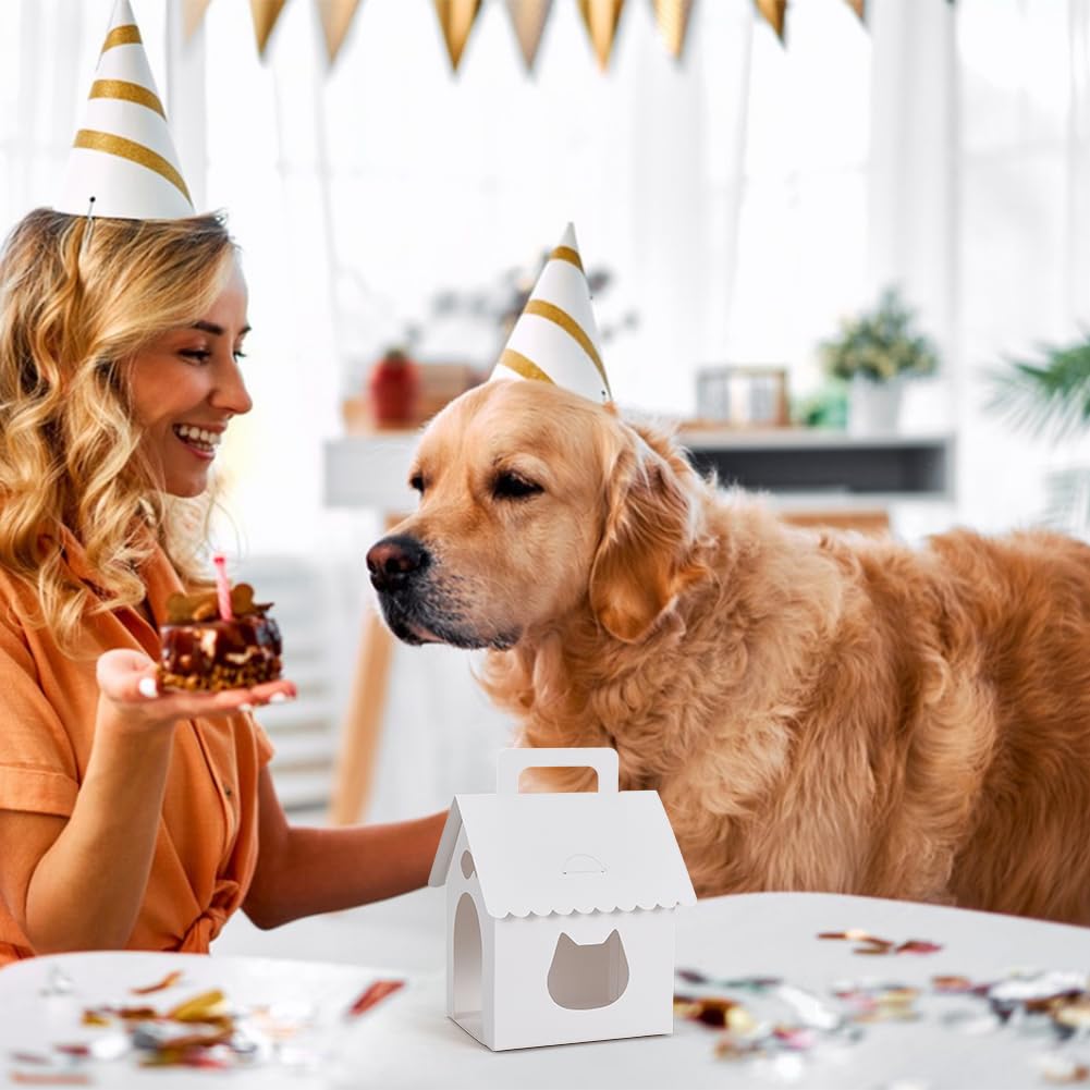 BENECREAT 30 Pcs Dog Party Favors Boxes with Unique Cat's Head Window Design, Puppy Adoption Party Supplies for Pet Celebration Gift Boxes & Dog