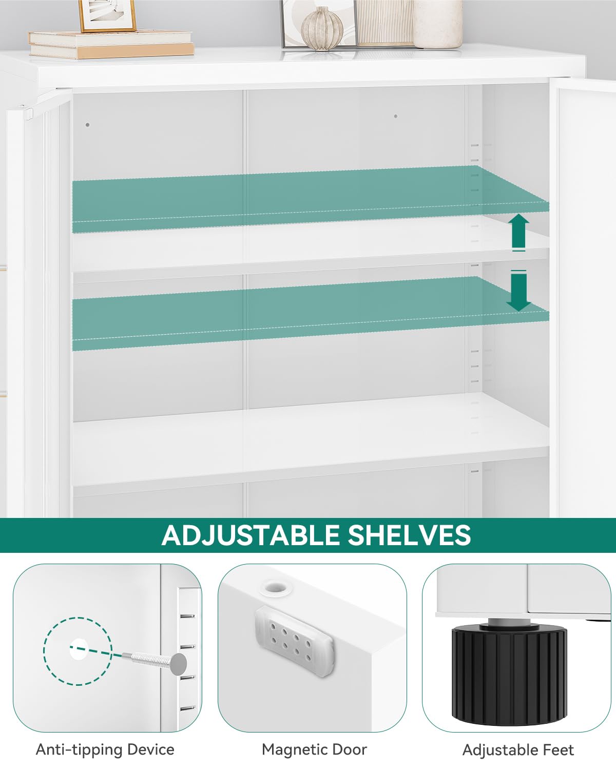 YITAHOME 2 Door Storage Cabinets, Metal Filing Cabinets with Key, Freestanding Storage Cupboard with 2 Adjustable Shelves