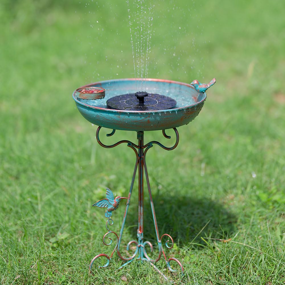 dreamysoul Bird Bath 12" Dia Bowl, Metal Birdbath with Feeder, Pedestal Bird Baths for Outside Outdoors Garden Patio Yard (Bronze)