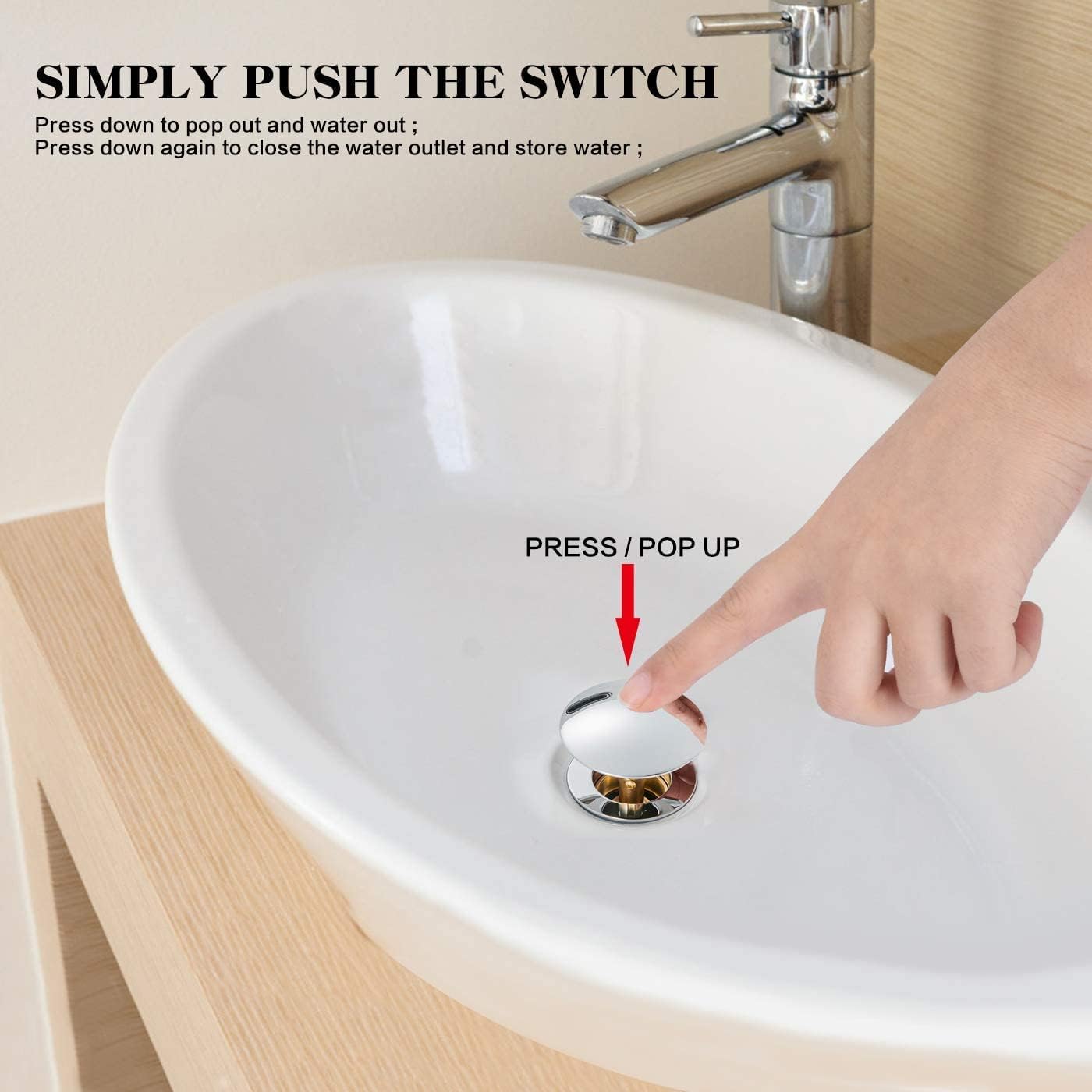 3 PCS Sink Bath Basin Waste Easy Pop Up Click Push Pop Up Internal Spring Brass Plug Bolt