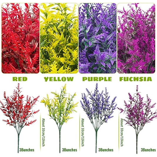 12 Bundles Outdoor Artificial Flowers UV Resistant Fake Plants, Faux Plastic Lavender for Indoor Outside Garden Home Wedding Farmhouse Decor (Mixed Color)