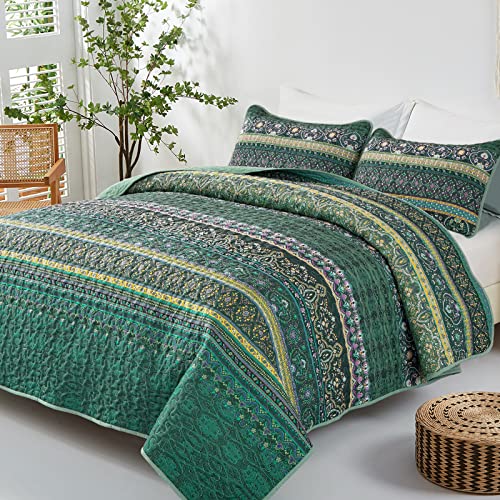 WONGS BEDDING Bohemian Bedspread Double Boho Striped Pattern Printed Quilted Bedspread Coverlet for All Season,Soft Microfiber Quilt Double Size