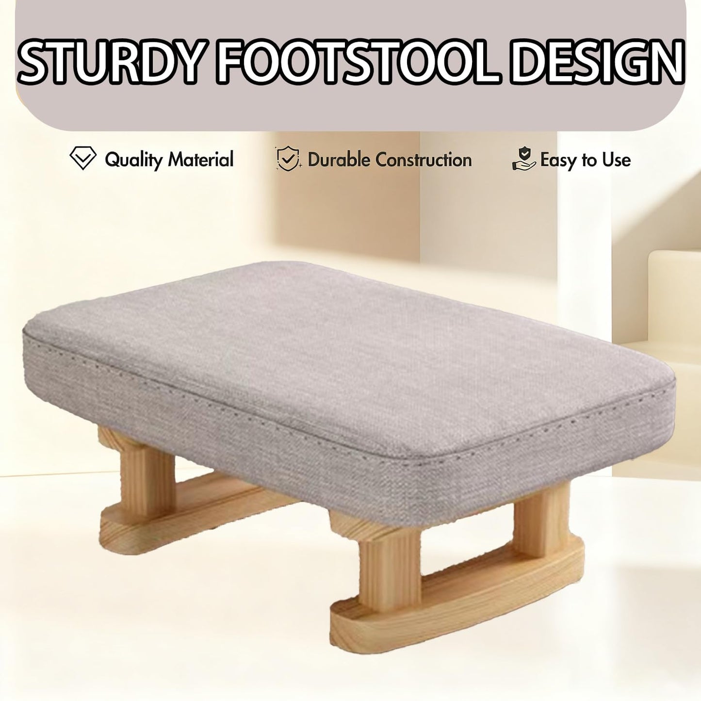 Foot Stool, Pouffe Footstool with Removable Cover, Linen Fabric Small Footstool with Cushion