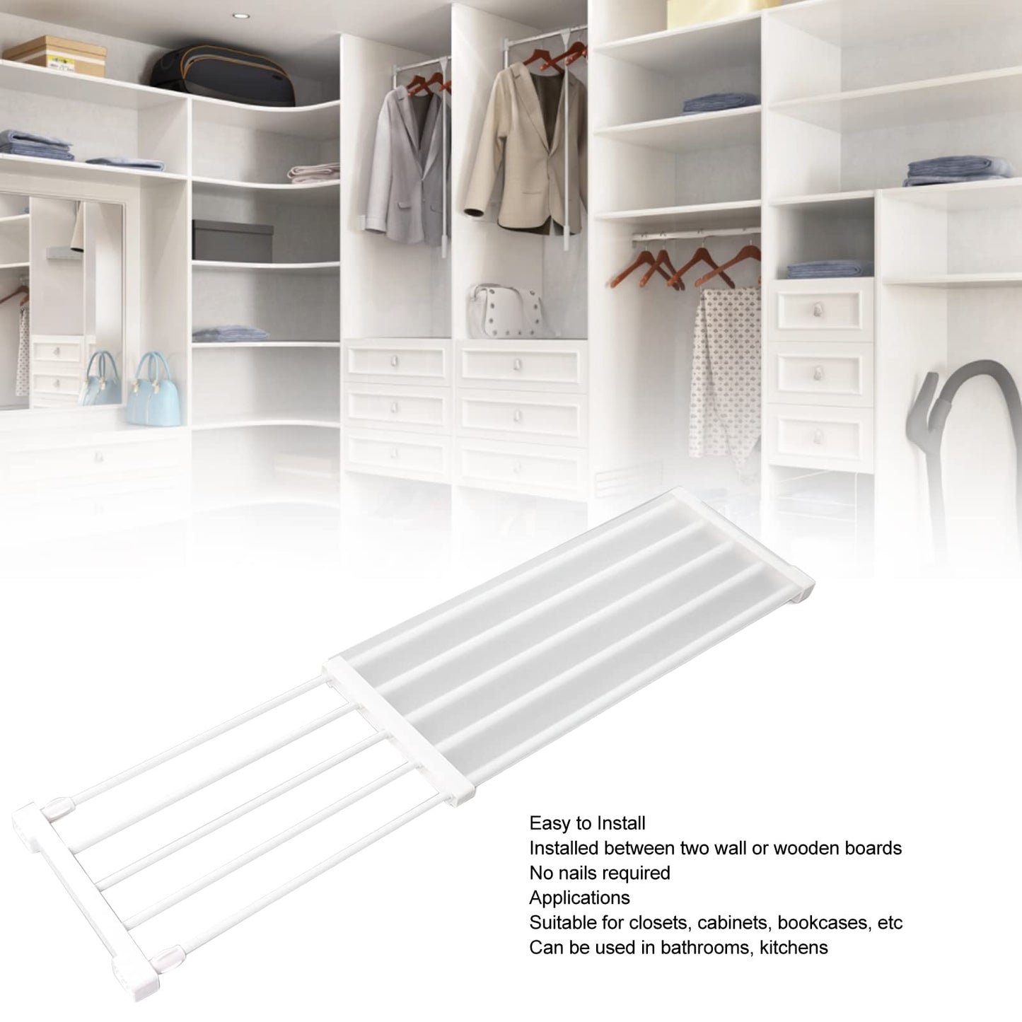 Riuulity Adjustable Tension Shelf Shoe Rack with Book Coat Storage for Wardrobe Cupboard, Organize Belts, Scarves, Flower Pots
