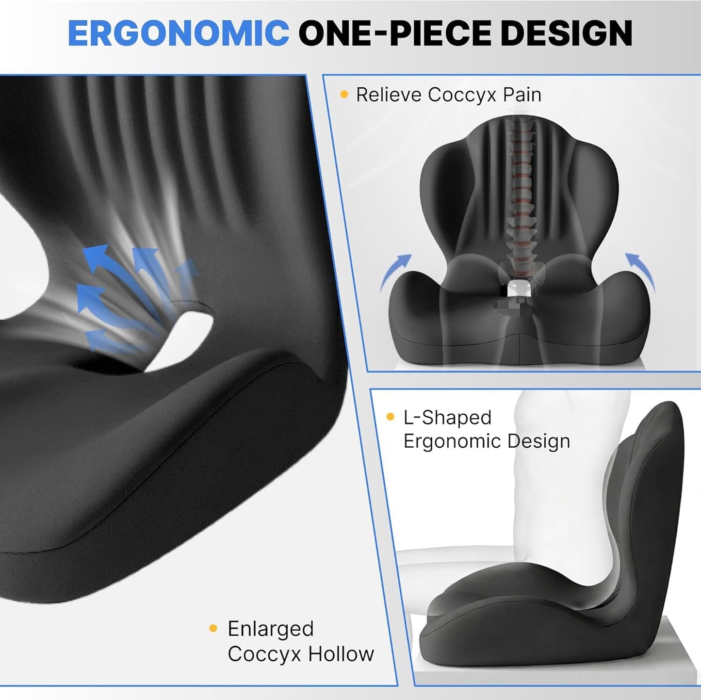 YUGEVRA 2-in-1 Ergonomic Seat Cushion with Lumbar Support, L-Shaped Memory Foam Office Chair Cushion with Coccyx Cut-Out