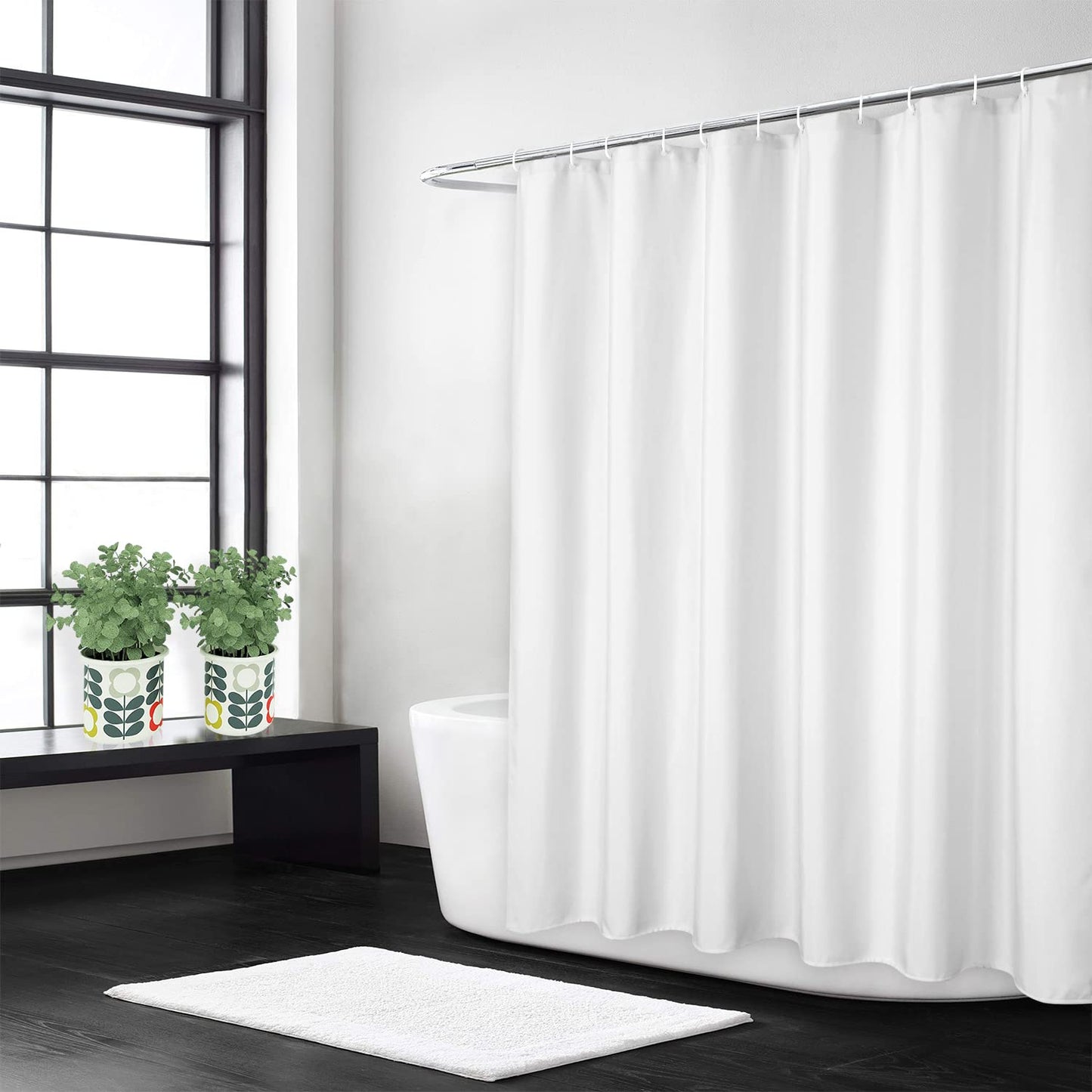 LinTimes Flax Linen Like 240GSM Heavy Weight Fabric Shower Curtain for Bathroom with Hooks Hotel Luxury Washable, White, 180x180 cm