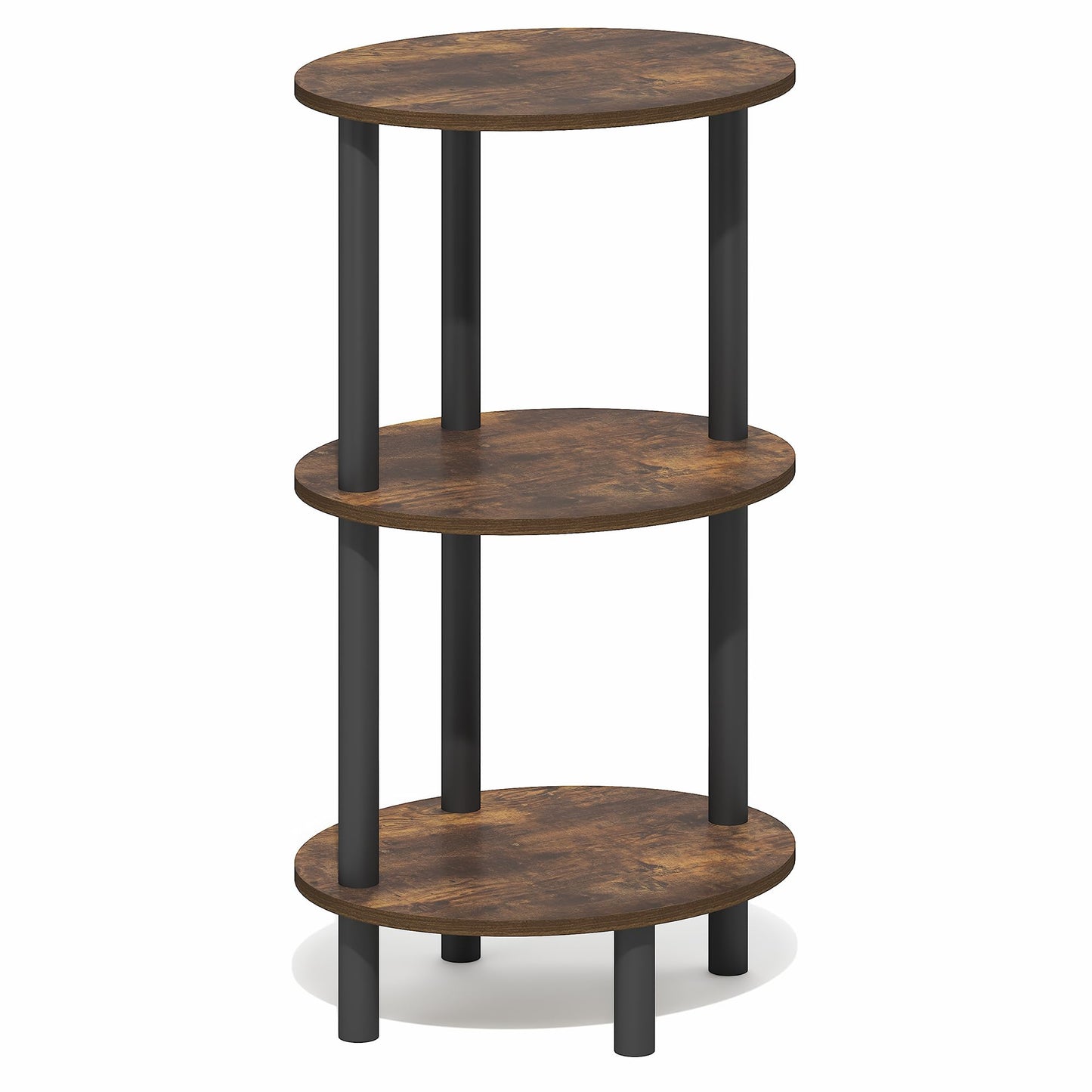 Furinno TURN-N-TUBE Side Table, 3-Tier Oval End Table, Night Stand, Bedside Table, for Living Room, Bedroom, Amber Pine/Black