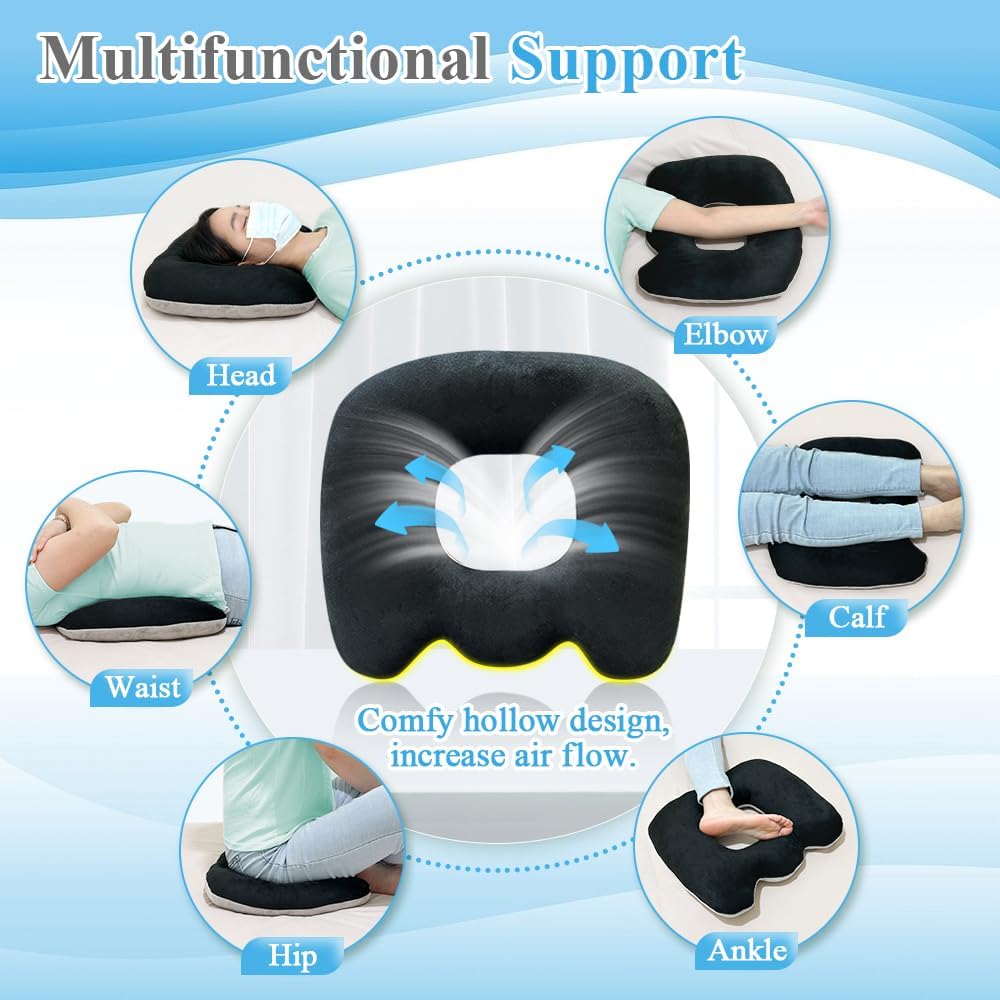 Hemorrhoid Donut Pillow, Bed Sore Cushion for Buttocks Lifting, Butt Donut Pillow for Tailbone Pain, Sitting Hemorrhoids Pillows After Surgery