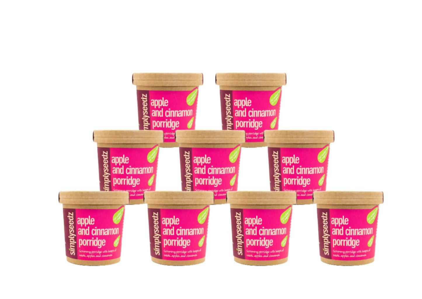 Simplyseedz Apple & Cinnamon Jumbo Oats Porridge Pot. No added sugar, dairy free, Fiber Rich Breakfast with Pumpkin and Sunflower Seeds. Convenient