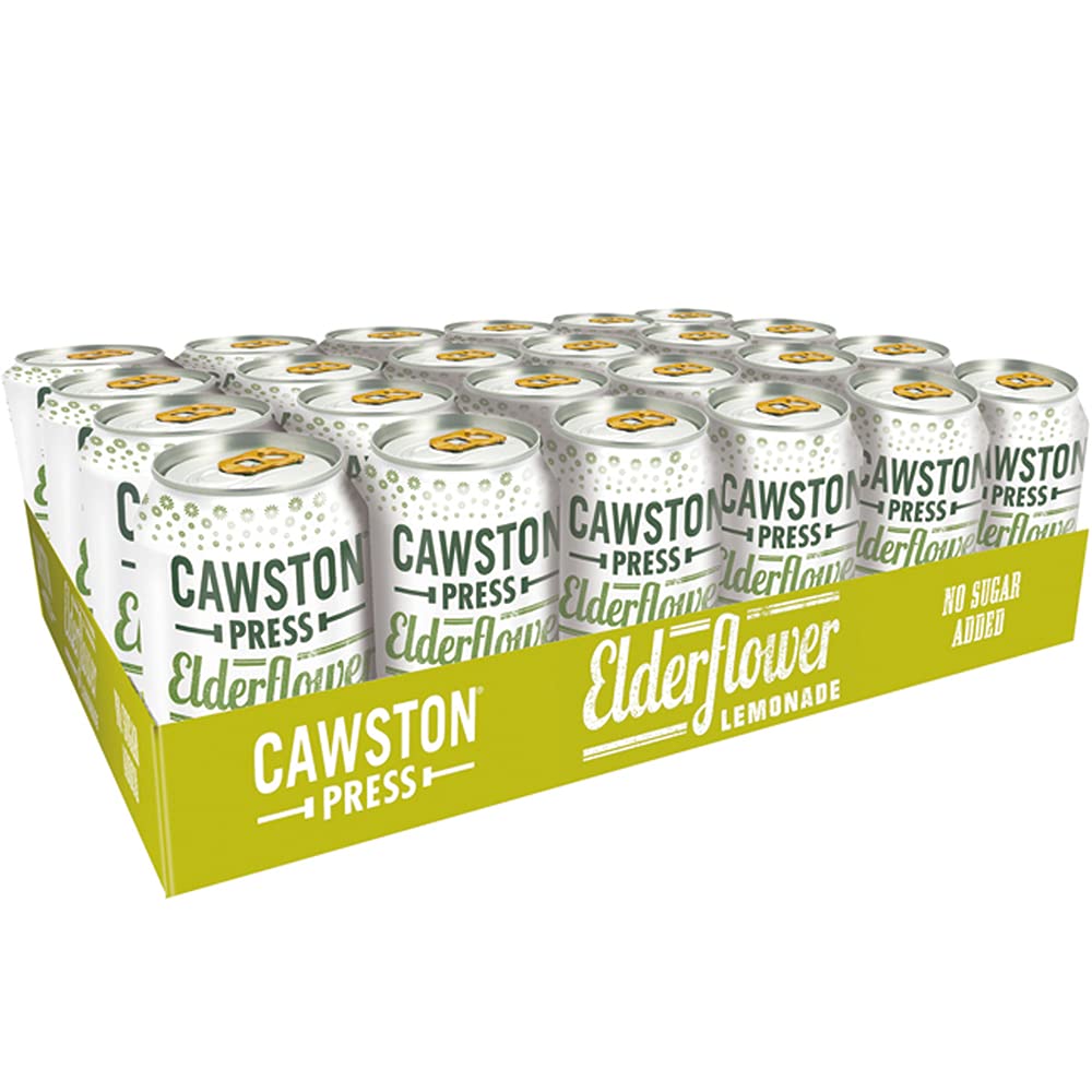 Cawston Press Elderflower Lemonade Fizzy Drink Blended with Sparkling Water and Pressed Apple Juice (330ml x 24 cans) | Gluten Free - Vegan - No Added