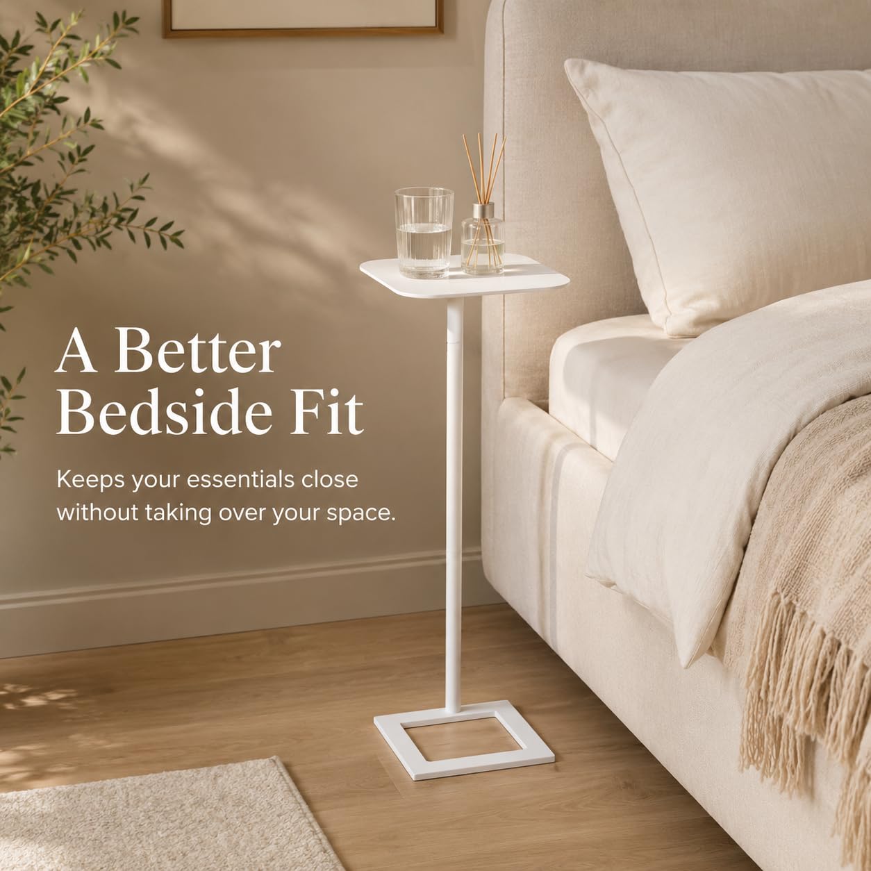 ZEXVIDA Modern Stable C Table End Table, 23.4" Tall, Square, White