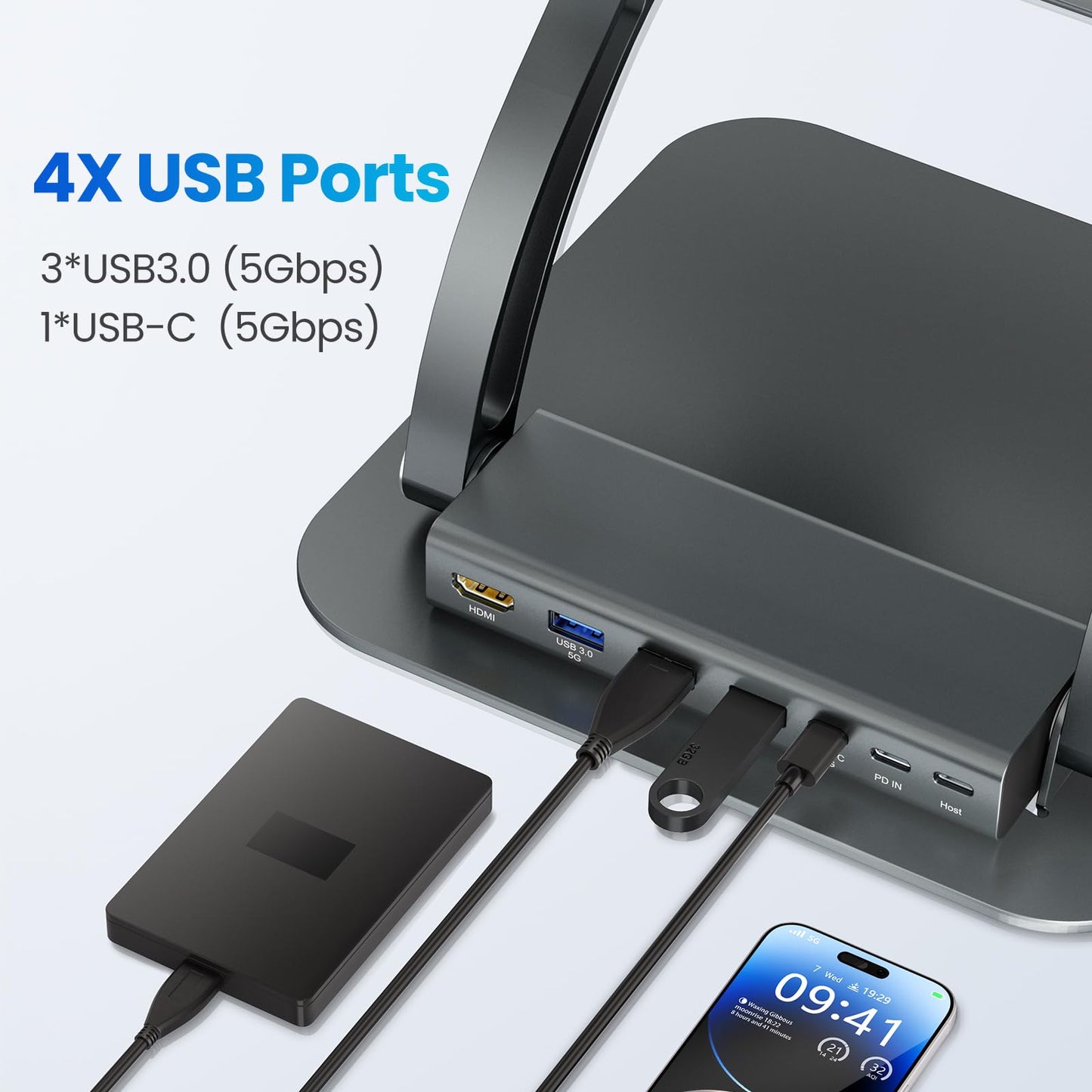 tounee Laptop Stand with Detachable USB-C Hub, 100W PD Charging, 4K@60Hz HDMI, 3 USB Ports