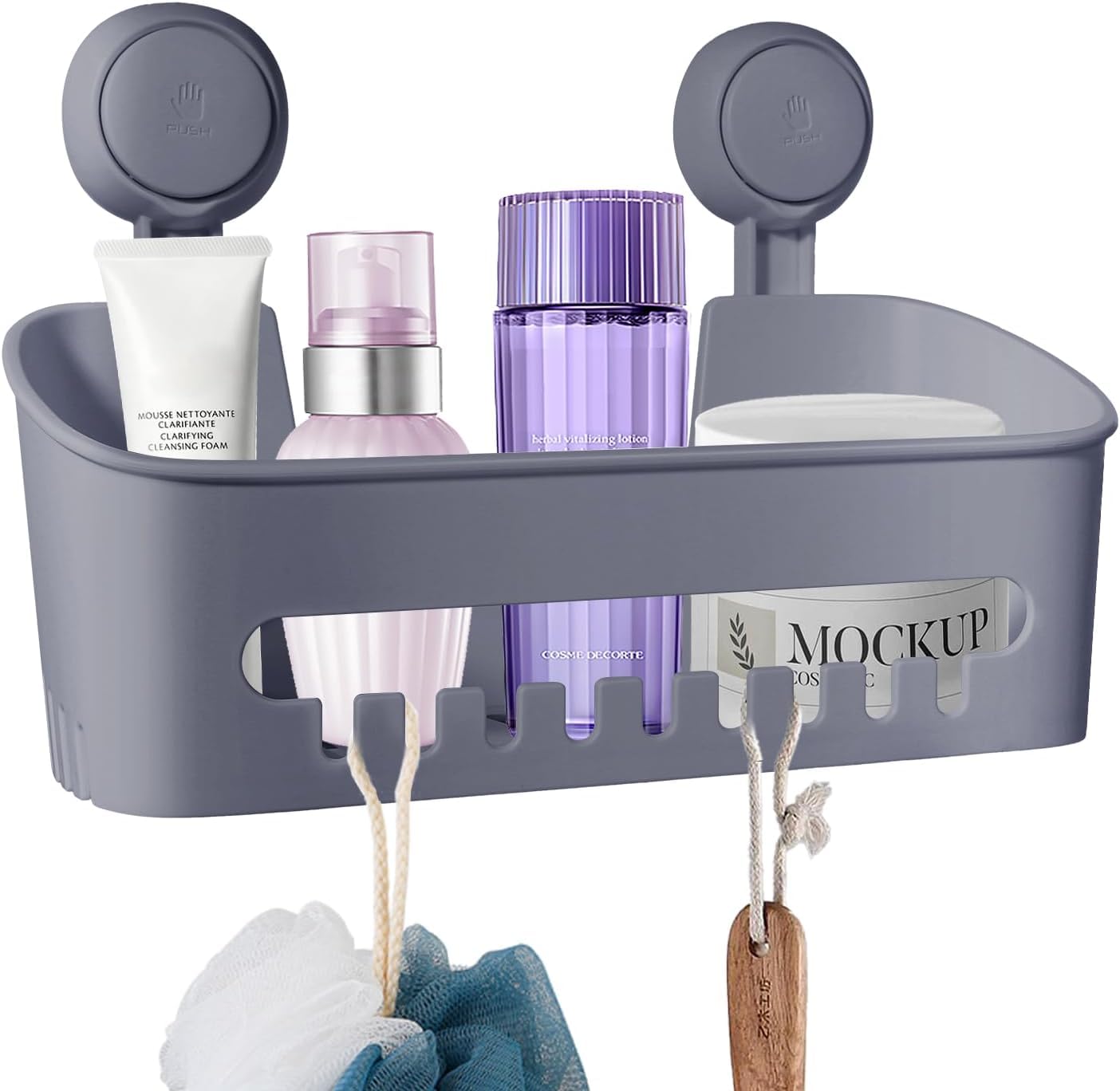 Uten Shower Shelf Suction Cup Shower Basket No Drilling Shower Shelf Self-Adhesive Reusable Plastic Kitchen Shelf for Bathroom Kitchen Living Room