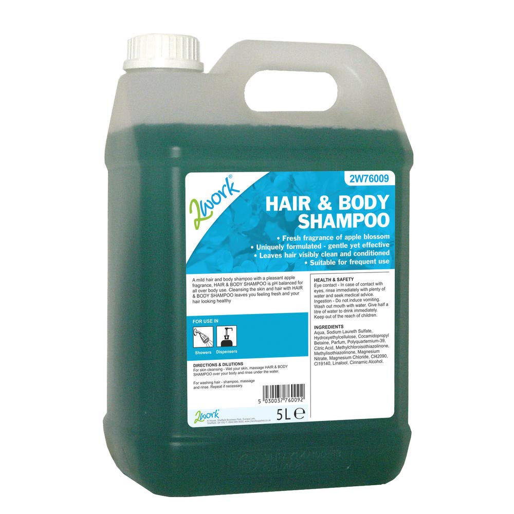 2Work 2W76009 Hair and Body Wash Apple Fragrance Bulk Bottle, 5 Litre