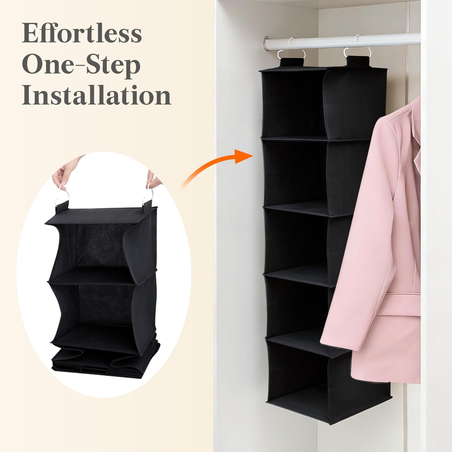 Lifewit Hanging Closet Organizer and Storage for Shelves, Wardrobe Foldable Clothes Storage Shelf with 2 Sturdy Hooks for Clothing Organization